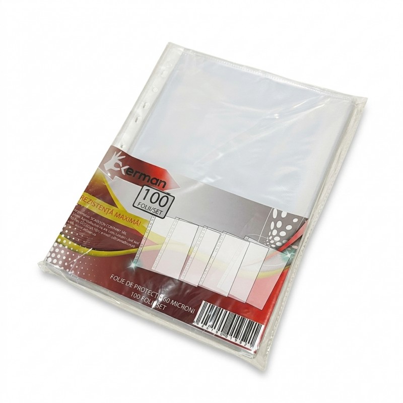 Set 100 folii protectie documente A4 transparente 60 microni Okerman